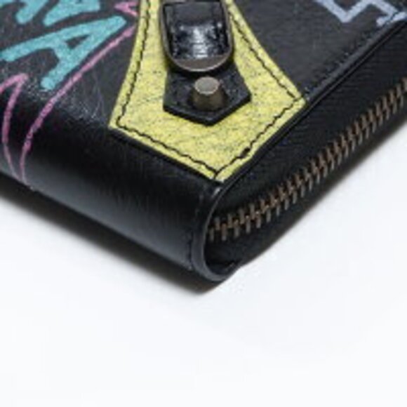 Balenciaga Graffiti Continental Zip Round Long Wallet Black - Picture 7 of 11